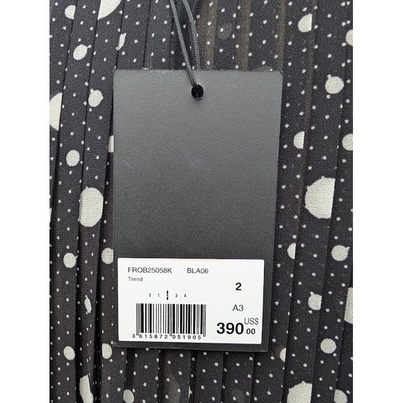 The Kooples Polka Dot Pleated Maxi Dress Black White Long Sleeve Belted Women M - Picture 7 of 9